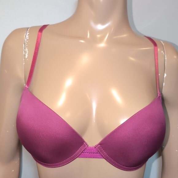 Vince Camuto Satin Lace Fuchsia Demi Bra Underwire Adjustable Padded 36C - Picture 8 of 13
